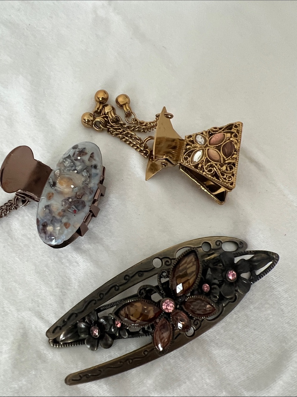 Set of Three Women’s Hair Clips — Gold and Brown Accents